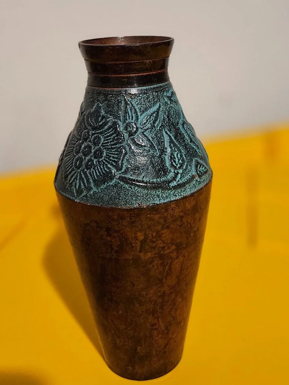 Vintage Patinated dark bronze metal bud Vase size small